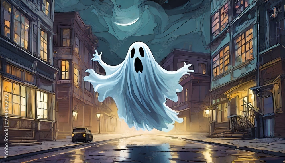 ghost on street for horror stories  - obrazy, fototapety, plakaty 