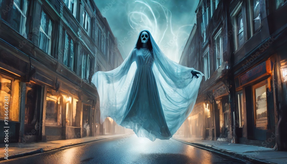 ghost on street for horror stories  - obrazy, fototapety, plakaty 