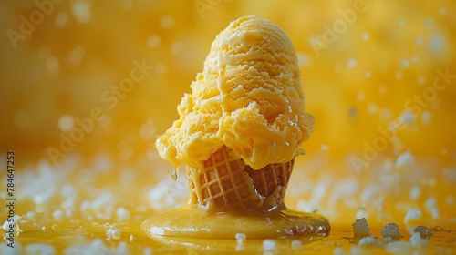 Minimal fruit concept idea with corn fruit and ice cream cone floats on yellow background.
