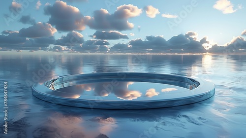 3D illustration of mirror reflections put down with sky reflections. Conceptual illustration. photo