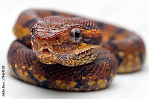 Solitary Anaconda Snake Against Clean White Backdrop Generative AI