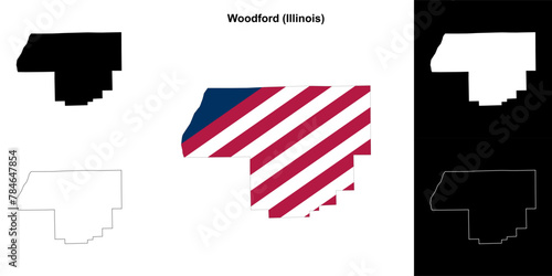 Woodford County (Illinois) outline map set photo