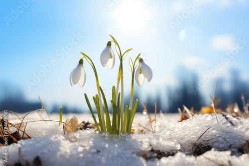 Snow drop under sunshine in a clear sky day