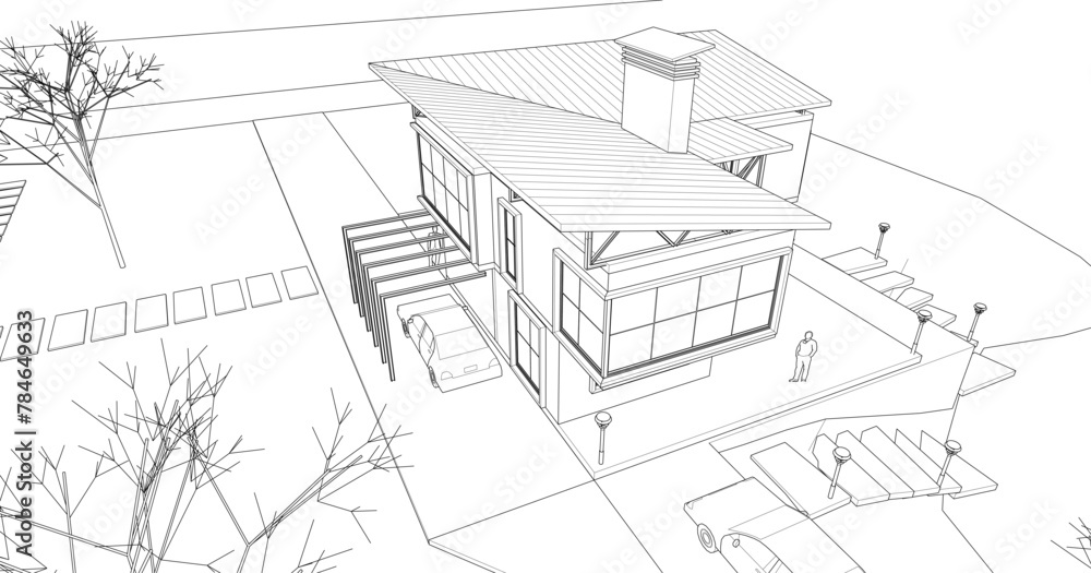 sketch of a modern house 3d rendering