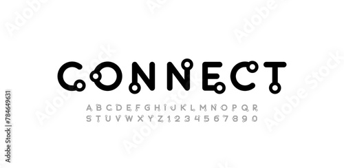 Font alphabet trendy modern with outlines dots, letters A, B, C, D, E, F, G, H, I, J, K, L, M, N, O, P, Q, R, S, T, U, V, W, X, Y, Z and numerals 0, 1, 2, 3, 4, 5, 6, 7, 8, 9, vector illustration 10EP