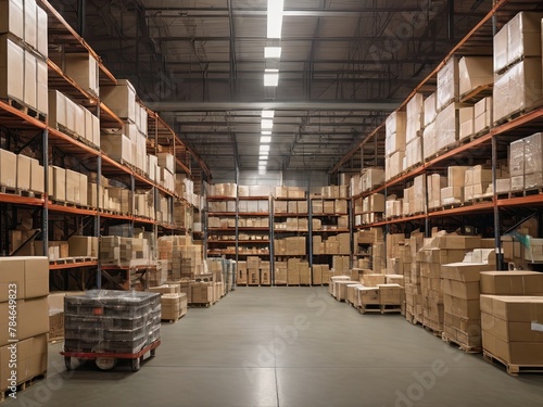 a huge warehouse with high shelves, lined with boxes