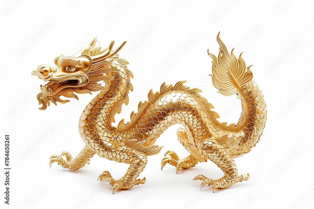 Fototapeta premium golden dragon statue isolated on white 