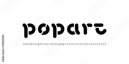 alphabet font, rounded lettering, letters A, B, C, D, E, F, G, H, I, J, K, L, M, N, O, P, Q, R, S, T, U, V, W, X, Y, Z and numerals 0, 1, 2, 3, 4, 5, 6, 7, 8, 9, vector illustration 10EPS