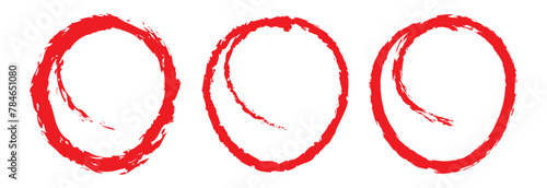 Red brush circle stroke vector isolated on white background. Red enso zen circle brush stroke. For stamp, seal, ink and paintbrush design template. Grunge hand drawn circle shape.