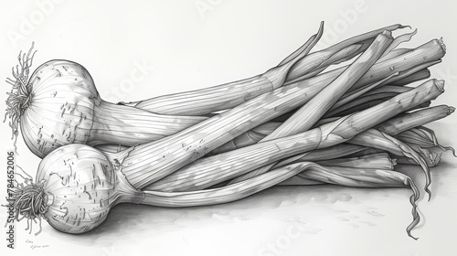 Coloring Book Illustration of Leek Vegetable in Sharp Black and White Lines Generative AI