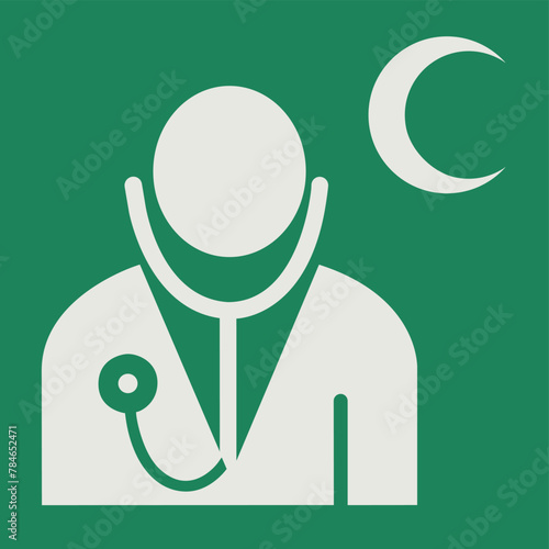 SAFETY CONDITION SIGN PICTOGRAM, DOCTOR CRESCENT MOON, ISO 7010 - E009.eps