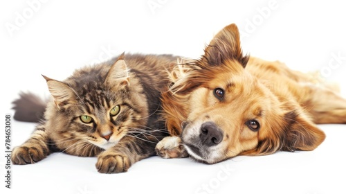 cat and dog lying on white background © ellisa_studio