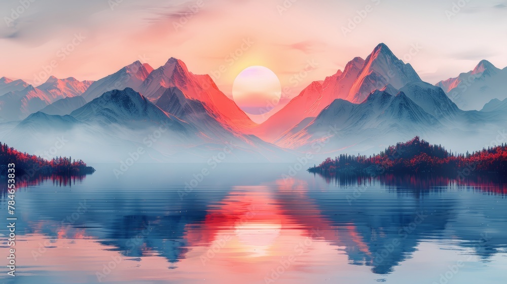 Positive Words and Stunning Landscape in Minimal Illustration Style Generative AI