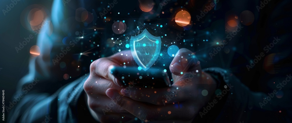 Communication Security Shield, secure account login connection or network security service concept of mobile and computer secure connection authentication code verification credentials Communication Security Shield, secure account login connection or network security service concept of mobile and computer secure connection authentication code verification credentials