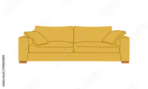 Yellow sofa in retro style. A modern collection of Scandinavian upholstered furniture. Flat vector illustration