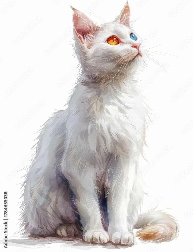 Heterochromic Feline Beauty on White Canvas Generative AI