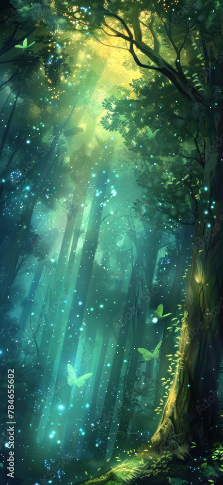 Obraz premium Enchanted Forest Clearing Aerial View, Amazing and simple wallpaper, for mobile