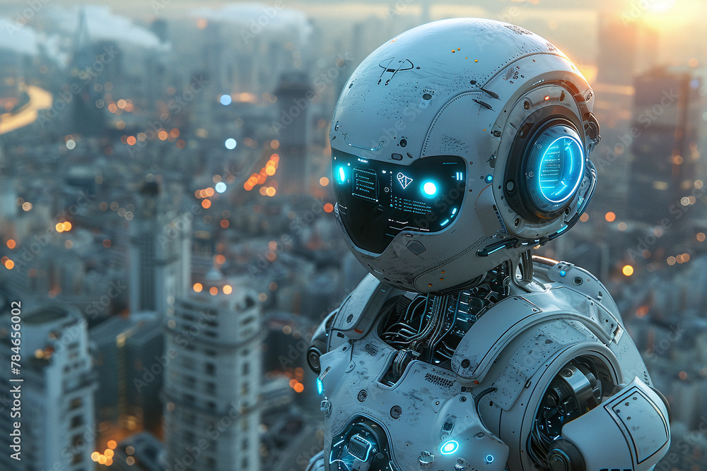 Robot Analyzing Data at Global Technology Hub. Robot Analyzing Data at Global Technology Hub.