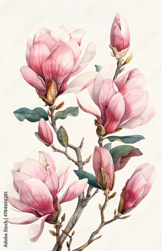 Vibrant Watercolor Magnolia Bouquet Generative AI