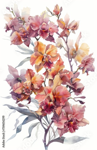 Vibrant Watercolor Botanical Orchid Illustration Generative AI