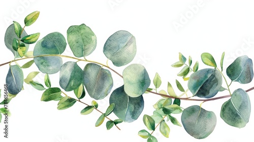 Watercolor Eucalyptus Leaves Clipart on White Background Generative AI