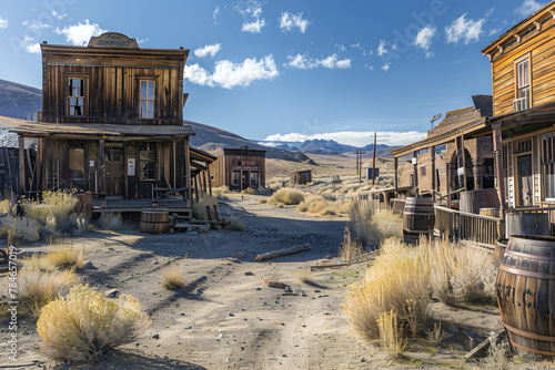 The Panoramic View of Desolate Ghost Town Amidst Nevada's Vast Desert Landscape photo