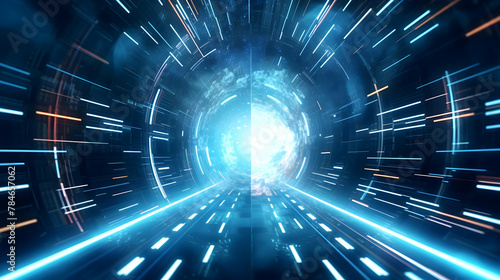 Dive into the heart of innovation with an abstract futuristic HUD tunnel, featuring mesmerizing motion graphics of data centers, servers, and lightning-fast internet speed, presented in stunning HD