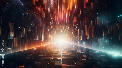 Delve into the realm of technology with an abstract HUD tunnel, where mesmerizing motion graphics of data centers, servers, and internet speed create a visual symphony, all presented in stunning HD by © graphito