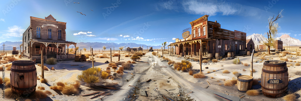 The Panoramic View of Desolate Ghost Town Amidst Nevada's Vast Desert Landscape