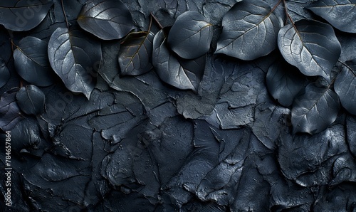 Texture background with black leaves full frame.
