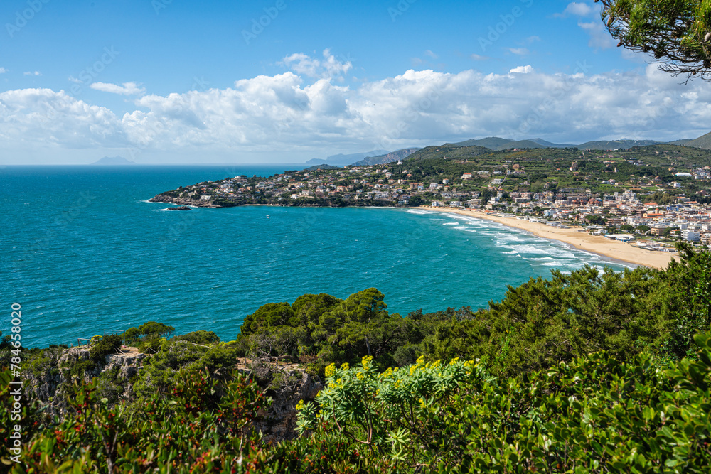 Fototapeta premium Beautiful mediterranean landscape with the beautiful Serapo Beach at Gaeta. Lazio, Italy.