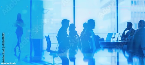 Silhouettes of business people discussing, Businessman Meeting Discussion Corporate Handshake Concept