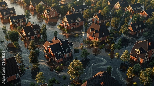 Catastrophic Floods, capturing the devastation caused by severe flooding, with homes and communities submerged, highlighting the urgent challenges of flood management and disaster response photo