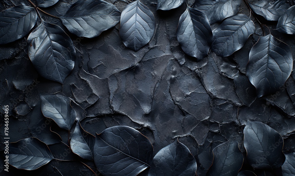 Obraz premium Texture background with black leaves full frame.