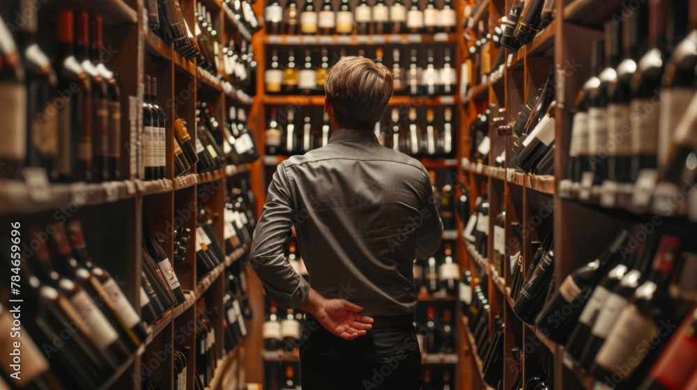 Man Choosing Wine in Cellar Man Choosing Wine in Cellar