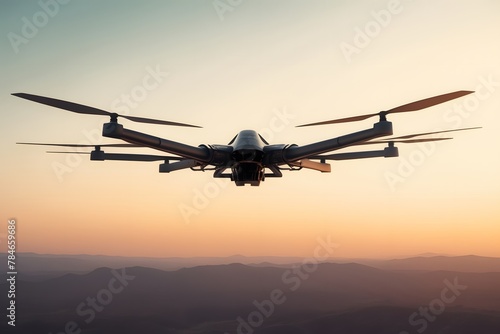 Advanced military drone, Unmanned combat aerial vehicle flying in sky