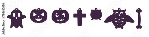 Set of Halloween earrings, pendant or keychain design. Jewelry silhouette cut template. Laser cutting with leather, wood or metal. Vector illustration file