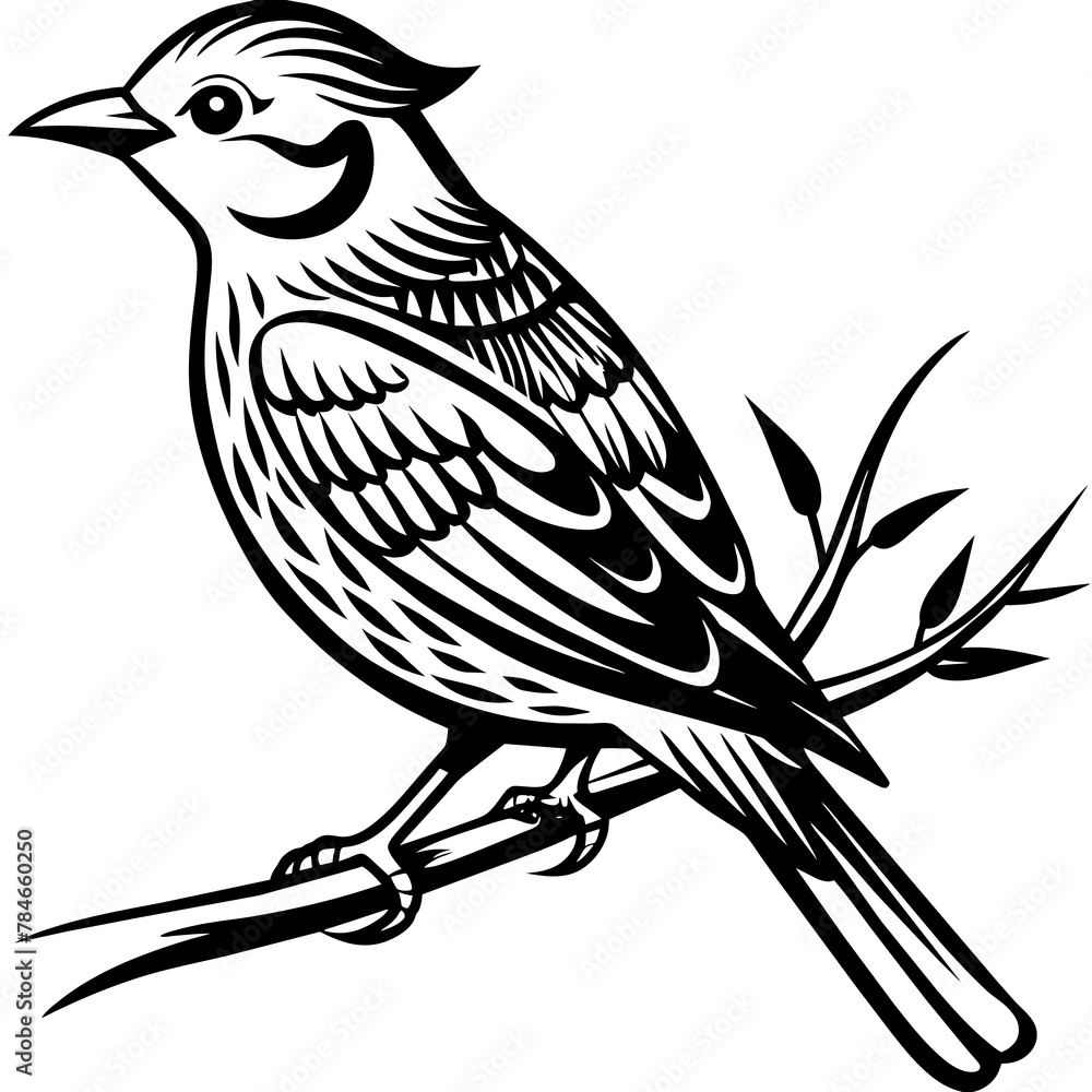 Naklejka premium Bird on a branch vector illustration. 