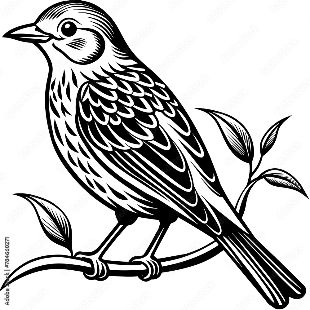 Naklejka premium Bird on a branch vector illustration. 