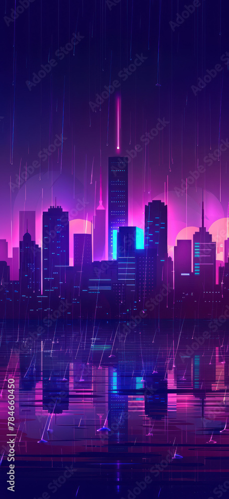 Neon Cityscape in Rainy Glow., Amazing and simple wallpaper, for mobile