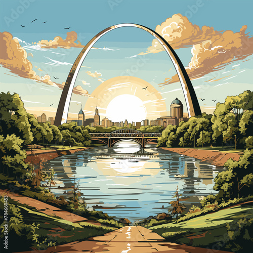 Gateway Arch. Gateway Arch hand-drawn comic illustration. Vector doodle style cartoon illustration