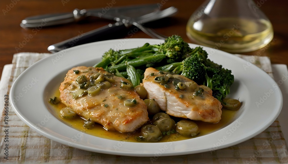 a plastic version of chicken piccata, photograph a plastic version of chicken piccata, photograph