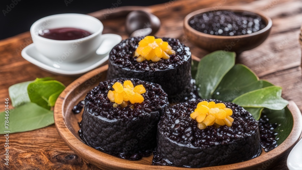 Thai cuisine. Black sticky rice pudding. Thai cuisine. Black sticky rice pudding.