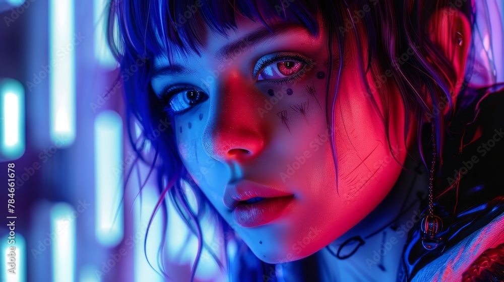Cyberpunk style girl programmer illustration in neon color Cyberpunk style girl programmer illustration in neon color
