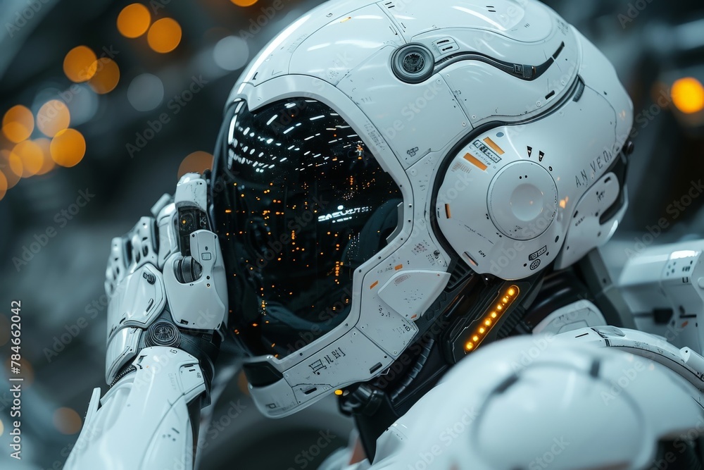 Fototapeta premium A high-tech robot head filled with complex circuitry, reflecting the futuristic vision of artificial intelligence and robotics