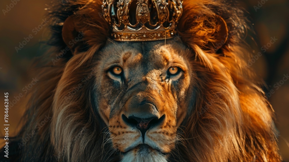 Lion king in golden crown background wallpaper concept Lion king in golden crown background wallpaper concept