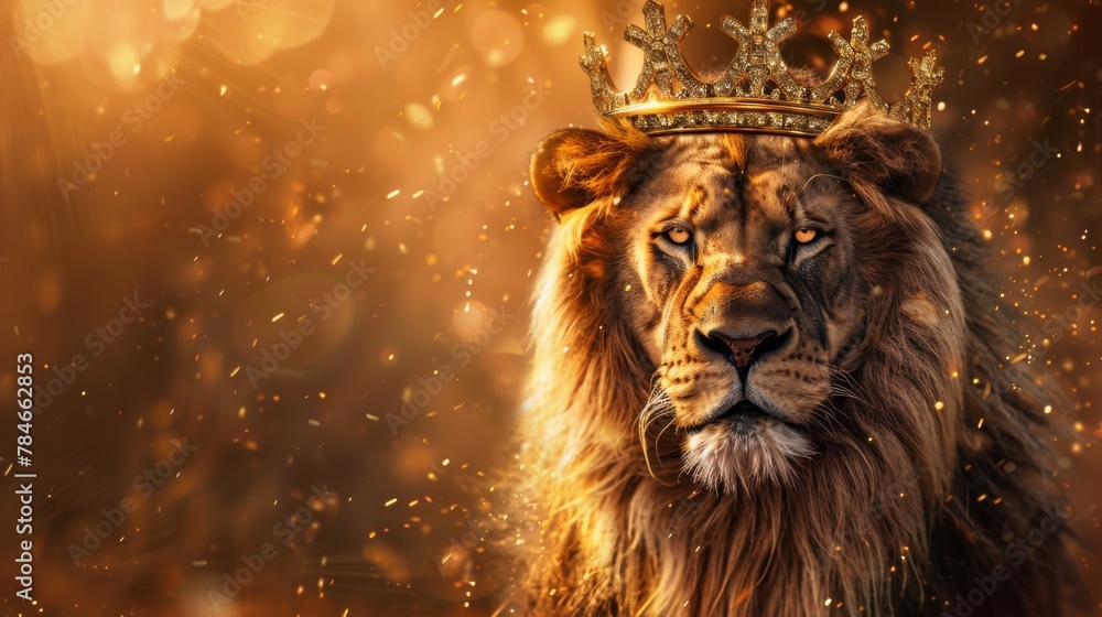 Fototapeta premium Lion king in golden crown background wallpaper concept