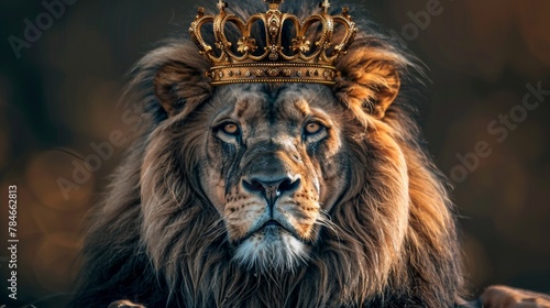 Lion king in golden crown background wallpaper concept