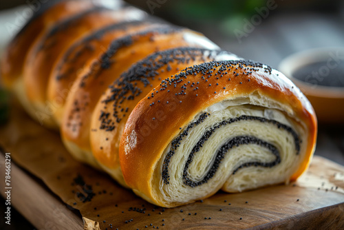 Tasty Poppy seed roll, high detail photography, high definition, cinematic view, Hungarian background photo