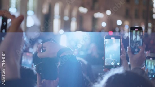 Paparazzi taking photos on the red carpet. Close up photo cameras. 